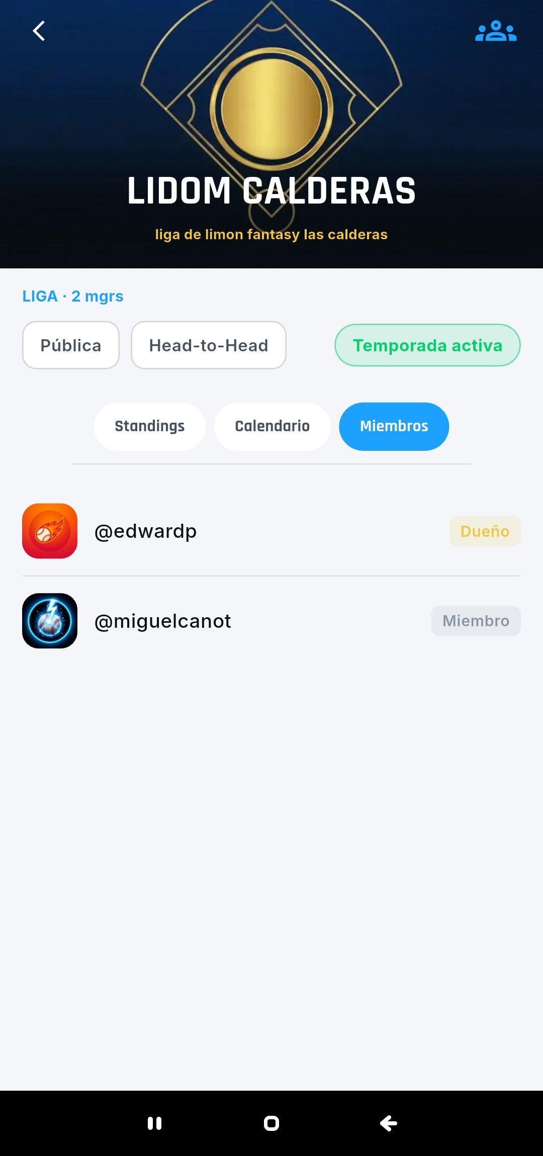 Lista de miembros de una liga